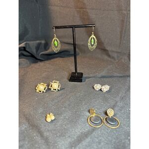 Assorted Gold Tone Earrings Set With Pearls Crystals Gemstones and Black Accents